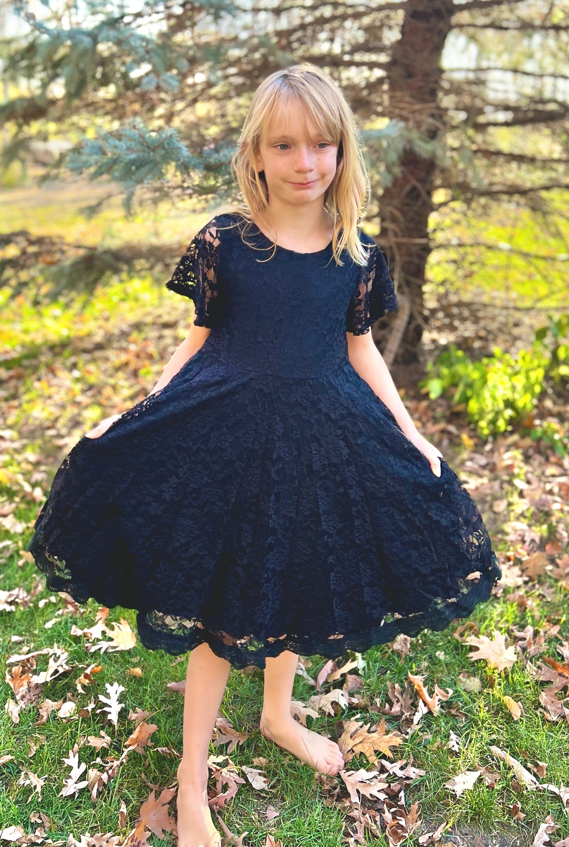 Black Lace Twirly Fancy Dress, soft, New years, girls, twirl, toddler, teen, little Black Dress, Christmas, winter