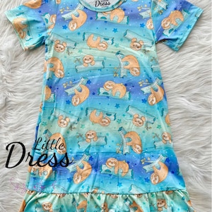 Loungewear sloth print, animal print, kids, girls, boys, unisex, shorts, blue, sloth, comfortable, teens, toddler