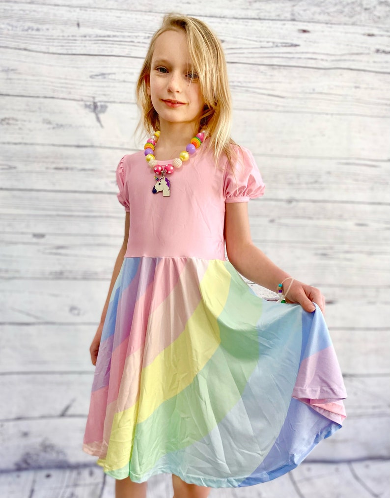 Twirly Pastel Pink Rainbow Dress Easter Twirl Girls - Etsy