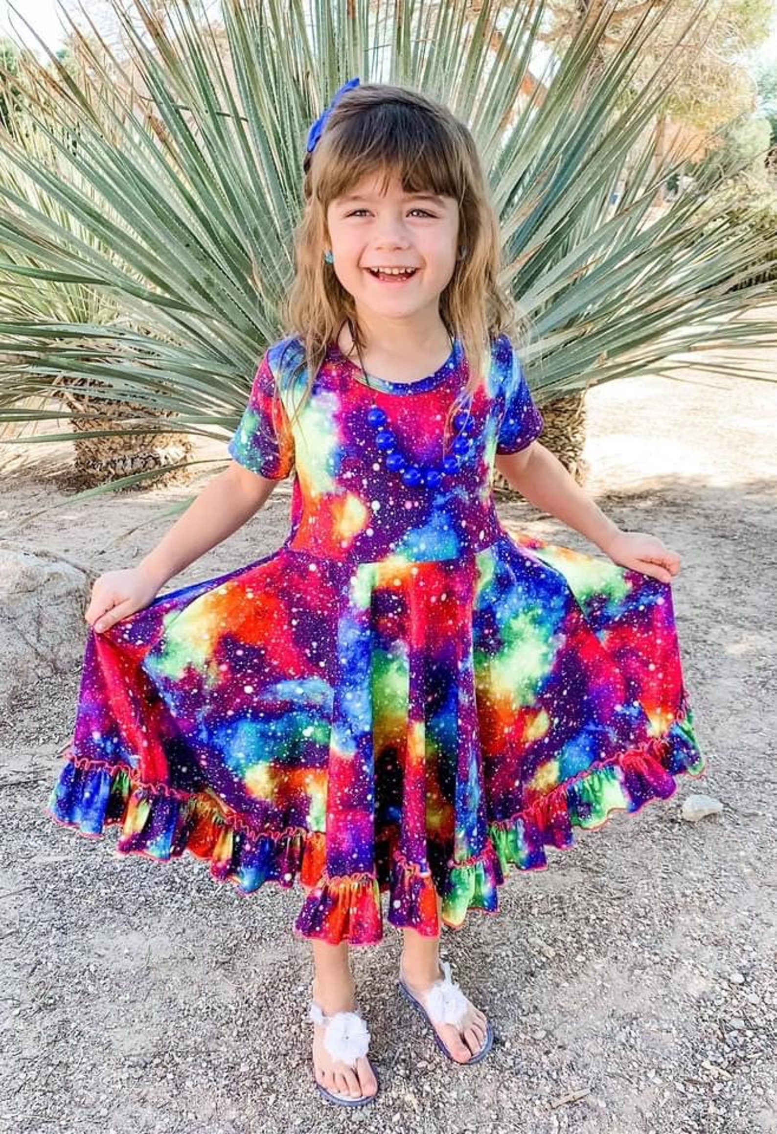 Galaxy Dress Twirly Dress Rainbow Dress Cap Sleeve Buttery Etsy