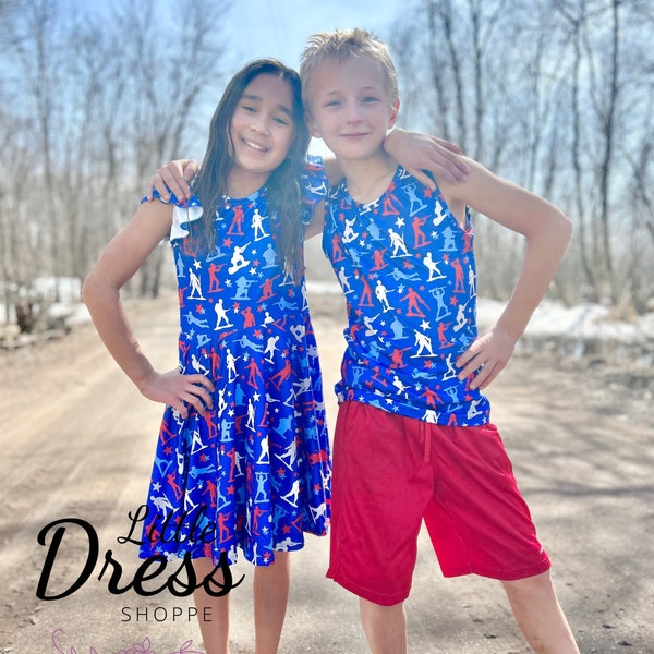 4th of July Army Guys Twirly Dress and Tank, sibling, sibling set, red, white and blue, twirly, twirl, girls, boys, unisex, Independence Day