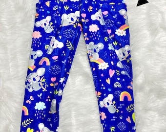 Koala Leggings, pockets, rainbow, blue, kids, girls, toddler, tween, back to school, zoo, animal lover