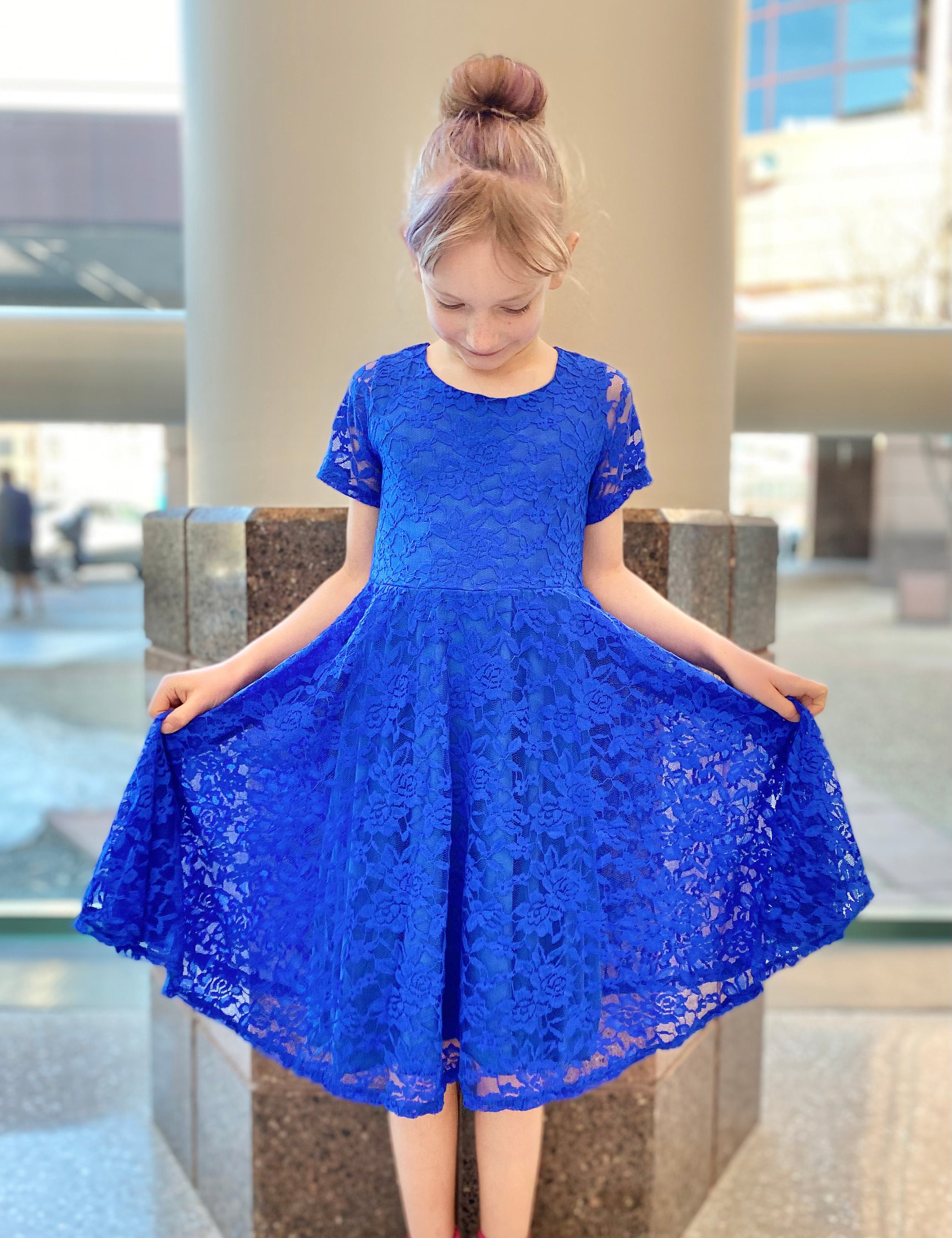 Fancy Royal Blue Twirly Lace Dress Soft Kids Toddler Twirl Twirly Stretchy Lace Easter Hanukkah Holiday Etsy Canada