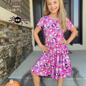 Kitty Dress Twirly Halloween Dress, costumes, girl, pockets, soft, fall, twirl, pink, cat, little dress shoppe, toddler, ombre, cap sleeve