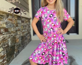 Kitty Dress Twirly Halloween Dress, costumes, girl, pockets, soft, fall, twirl, pink, cat, little dress shoppe, toddler, ombre, cap sleeve