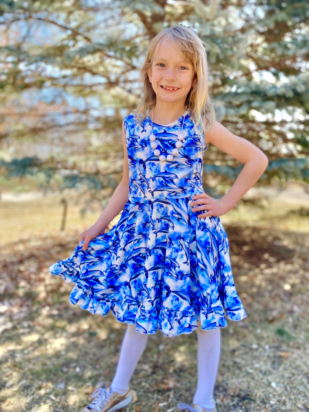 Dolphin Tank Dress, Twirly, Twirl, Blue, Kids, Toddler, Ocean, Sea Life ...