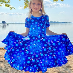 Galaxy twirly dress, buttery soft dress, cap sleeve, matching set, planet, moon dress, girls, toddler, astronaut