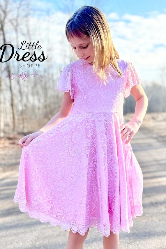 Pink Lace Dress, Fancy Dress, Lace Dress, Twirly Dress, Full Circle Skirt, Easter Dress
