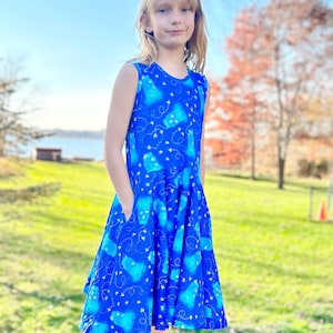 Fireflies Tank Dress, blue, pockets, girls, toddler, summer, jar, spring, twirl, twirly, pockets, soft, camping