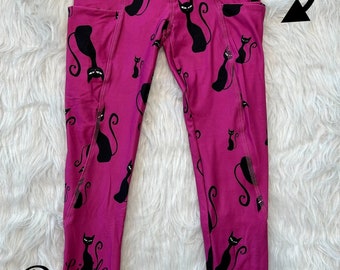 Pink and Black Cat leggings, pockets, Halloween, animal, pants, girls, toddler, kids, stretchy