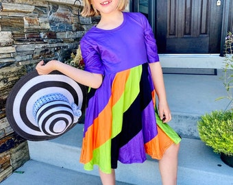 Halloween Purple Swirl Twirly Dress, Fall, Girls, Kids, Toddler, Spooky, buttery soft, Candy Corn