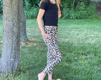 Black Leopard Leggings Jaguar Animal Leggings, Leopard Print