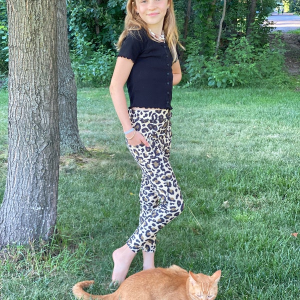 Leggings Leopard Print, poches, doux au beurre, imprimé animal, filles, tout-petit, enfants, chat, retour à l’école