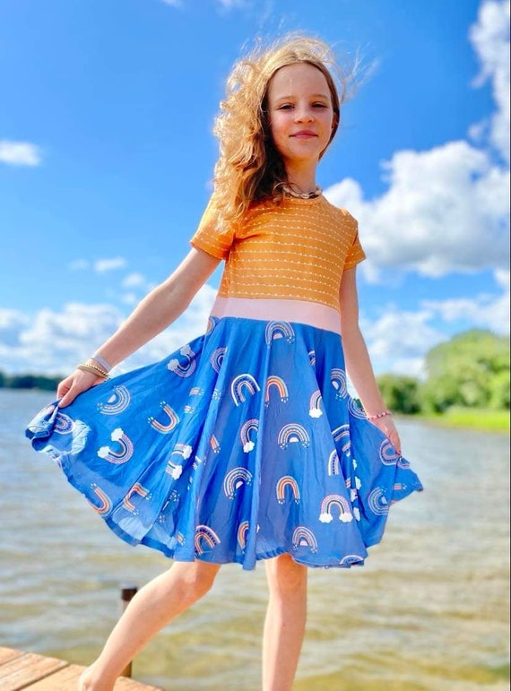 Mustard and Rainbow Twirly Dress Fall Girls Toddler Kids Etsy