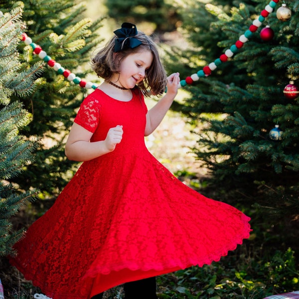 Fancy, red lace dress, Christmas Dress, Holiday dress, winter dress, flower girl dress, girls dress, toddler dress, Valentine’s Day