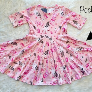 Pink ghost twirly dress, Halloween, twirl, pockets, cap, girls, kids, toddler, soft, fall, autumn