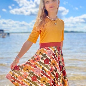 Floral and Mustard Twirly Dress, kids, toddler, twirl, flower, fall, full circle, buttery soft, half sleeve, girls