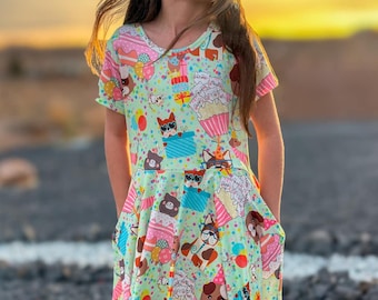 Paw-ty Birthday Twirly Dress, girls, twirly, twirl, pockets, balloons, dog, puppy, Full circle, Little Dress Shoppe, dress, Kids