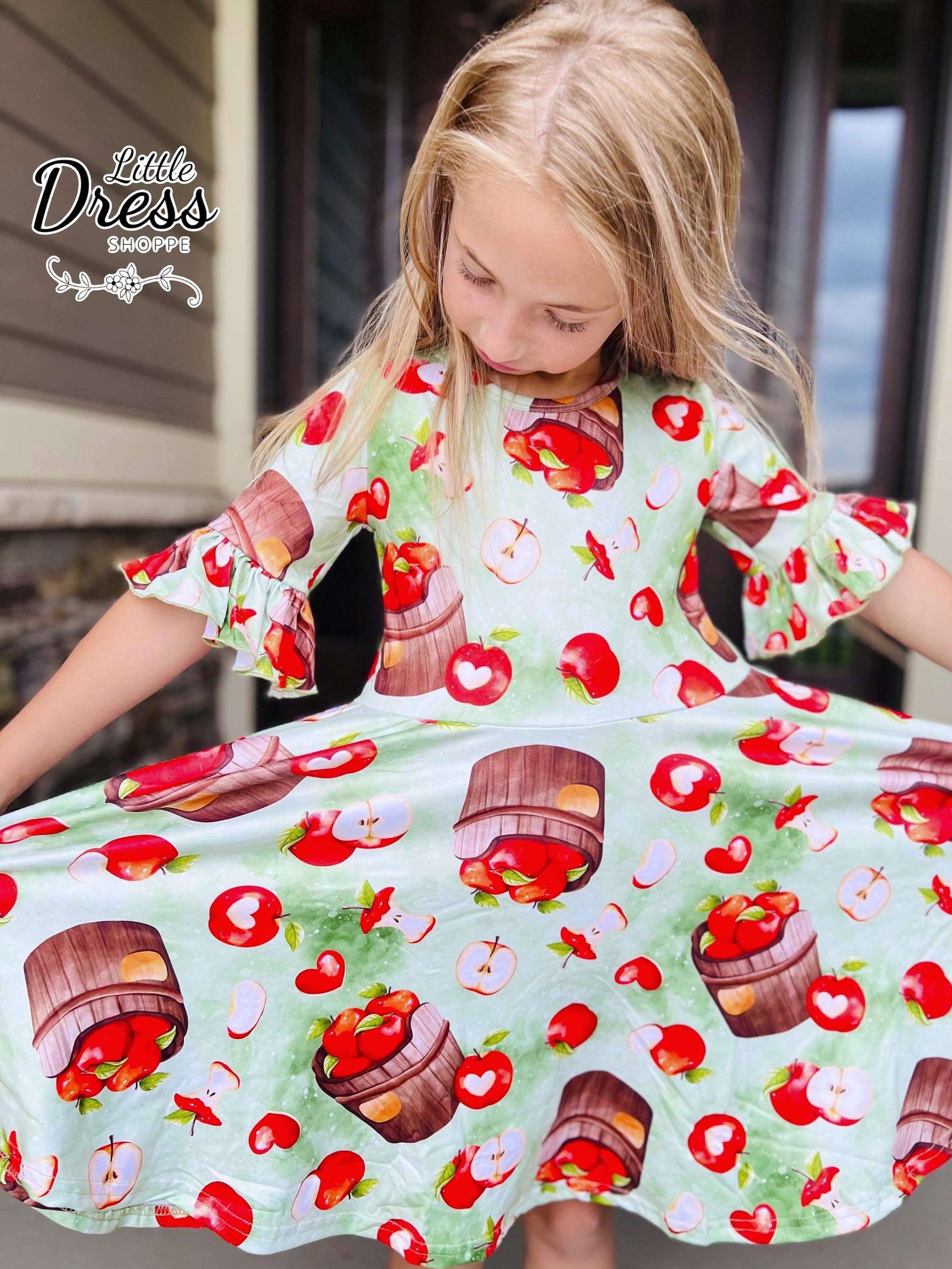 white christmas dresses In Production）Girls Back To School Apple Applique Cotton Dress