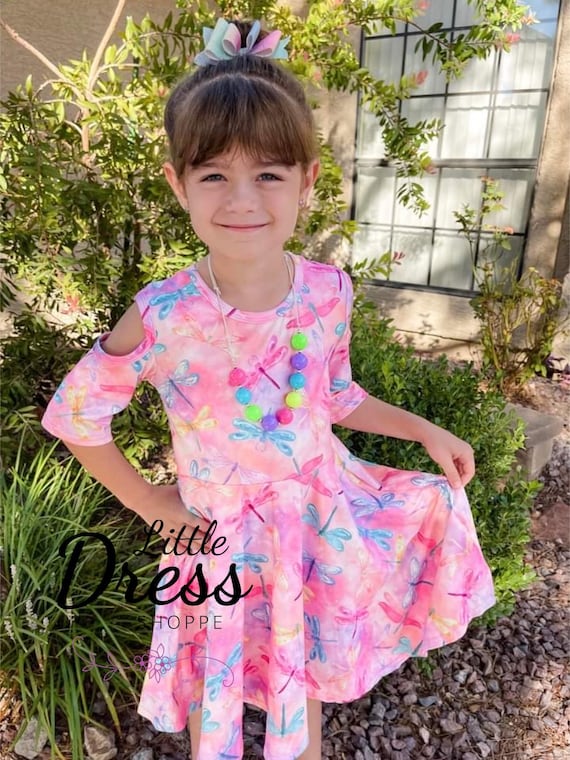 Dragonfly Twirly Dress Girls Dress Pink Toddler Kid Back to