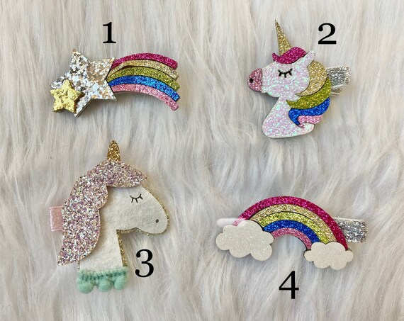 Rainbow hair clips Unicorn hair clips star hair clips sparkle cloud clips