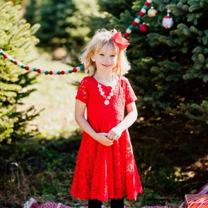 Red Lace Cap Sleeve Fancy Twirly Dress, Christmas, Holiday, Valentines Day, soft, pockets, girls, winter, toddler, kids, twirl, spinning