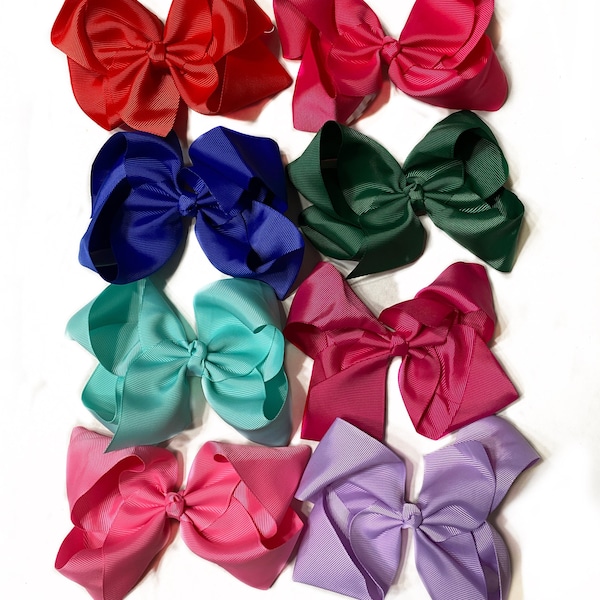 Girls hair bows, pack of 5, 6 inch bows, ribbon, alligator clip