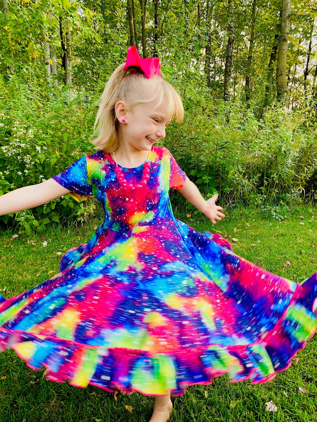 Galaxy Dress, Twirly Dress, Rainbow Dress, Cap Sleeve, Buttery Soft