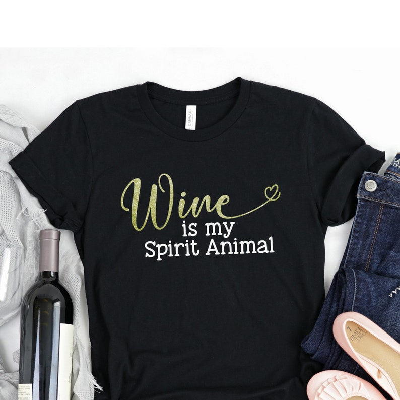 sweatshirt and hoodies Glittered Wine is my spirit animal Girls weekend. Funny Wine t-shirt Day Drinking shirts Wine touring