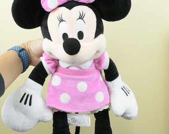 Minnie Mouse Plush With Tail Pink Bow On Head Neck & Back Polka Dot Dress Stuffed Animal Disney Store