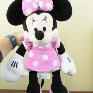 Minnie Mouse Plush With Tail Pink Bow On Head Neck & Back Polka Dot Dress Stuffed Animal Disney Store image 1