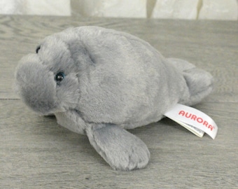 Vintage 2017 Aurora grey manatee plush Beanie Stuffed Animal