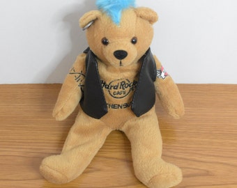 Hard Rock Café Gothenburg 2011 Punk Rock Teddy Bear Mohawk Plush Beanie Bear