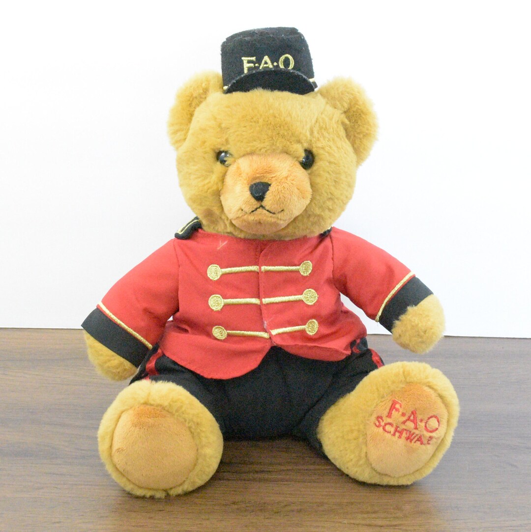 FAO Schwarz Red Black Toy Soldier Bear With Hat Stuffed Plush Animal - Etsy
