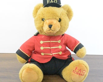 FAO Schwarz Red Black Toy Soldier Bear With Hat Stuffed Plush Animal - Etsy