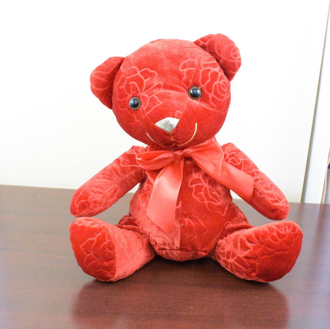 Vintage Red Velvet Bear With Bow Teddy Bear Plush Bear Valentine Day