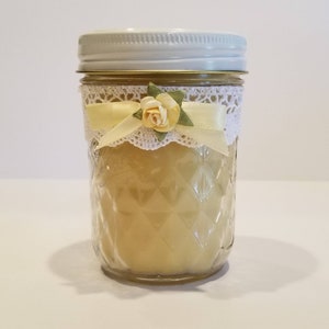 Lemon Beeswax Candle in Reusable Quilted Crystal Mason Jar - with Pure Lemon Essential Oil Fragrance 8oz