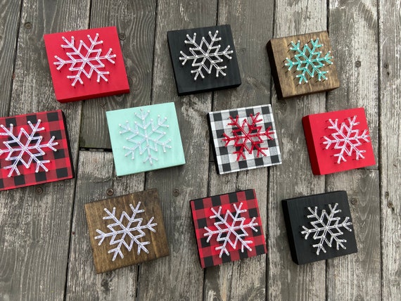 Mini Snowflakes, Snowflake String Art, Tiered Tray Decor, Snowflake Sign,  Buffalo Check, Christmas Snowflakes, Christmas Decor, Customizable 