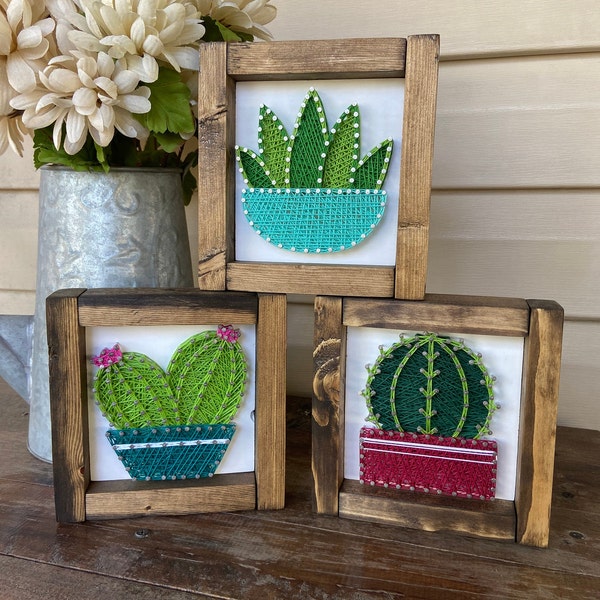 Cactus String Art, Framed Cactus Decor, Shelf Sitter, Tiered Tray Decor, Cactuses, Cactus Decor, Customizable Sign