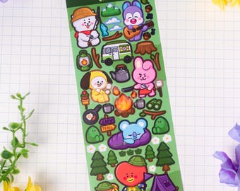BTS Camping Sticker Sheet | Bangtan Character Deco Stickers