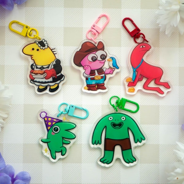 笑顔の友達アクリルチャーム | チャーリー、ピム、グレップ、アラン、ミスターフロッグのキーホルダー