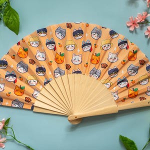 Tangerine Yoongi Cat Folding Hand Fan | 23cm Summer Fans | BTS Suga Fanart Daechwita