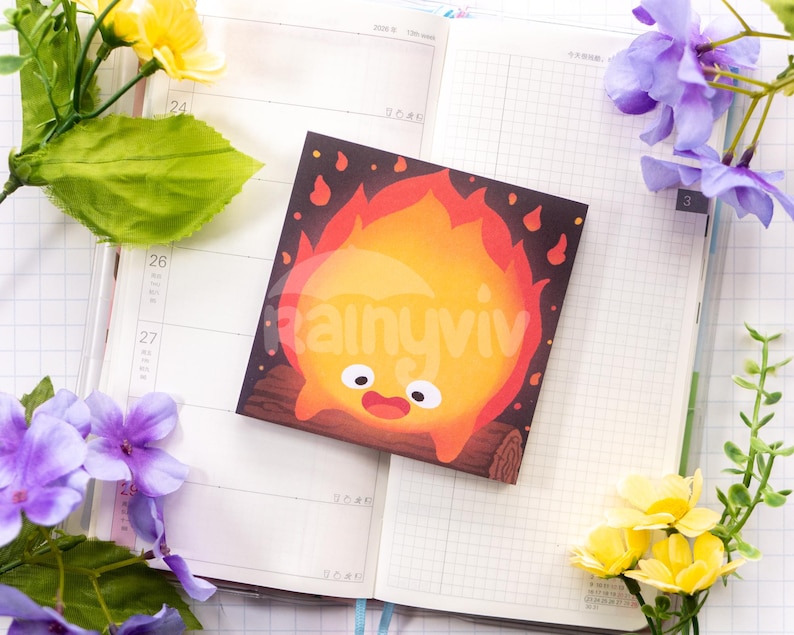 Ghibli Notizblock | Anime Notizblock, Kawaii Briefpapier (50 abreißbare Blätter) Calcifer