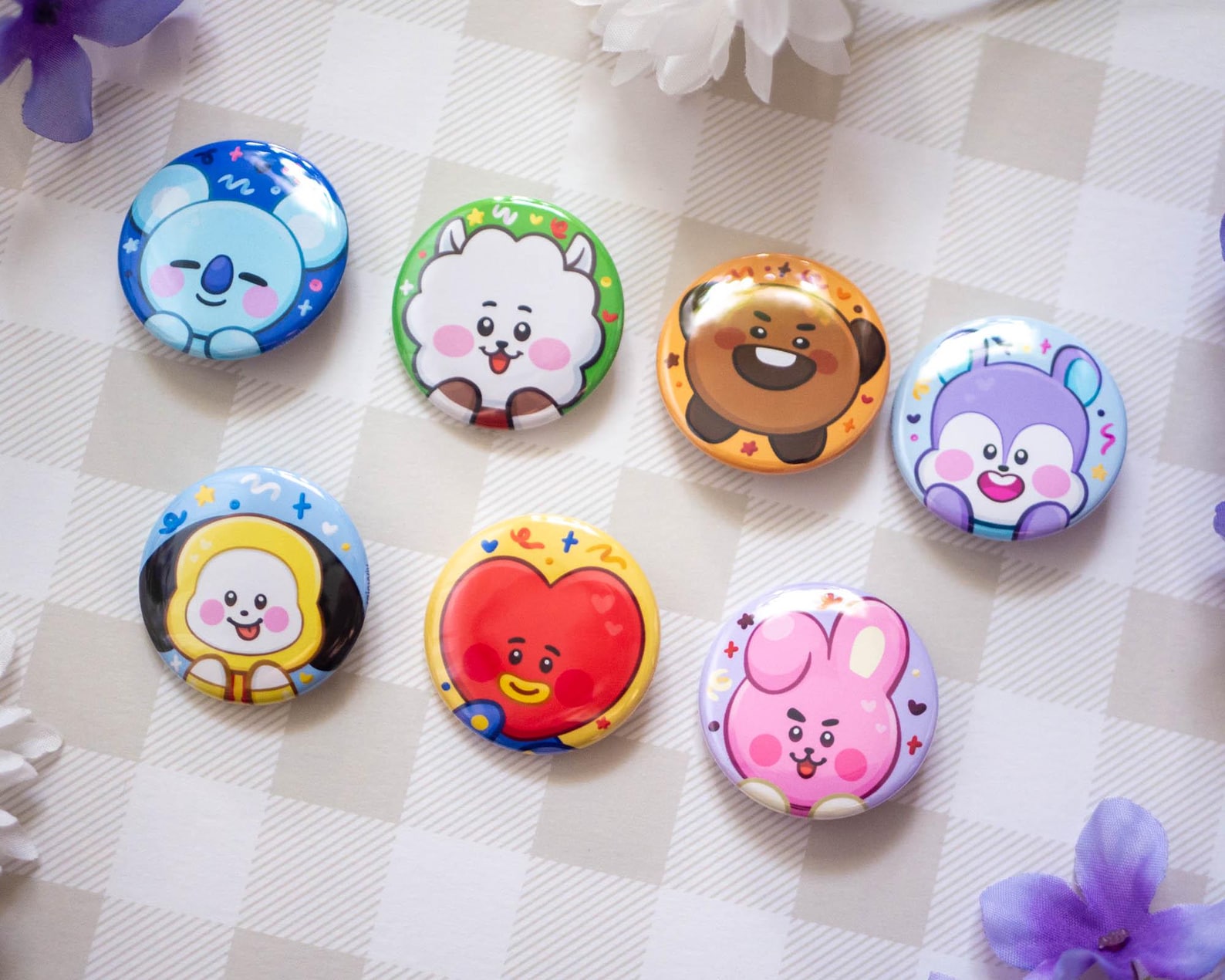 BTS Mascot Friends Pinback Buttons | Cute Kpop Aesthetic (1.5 Inch) - Etsy