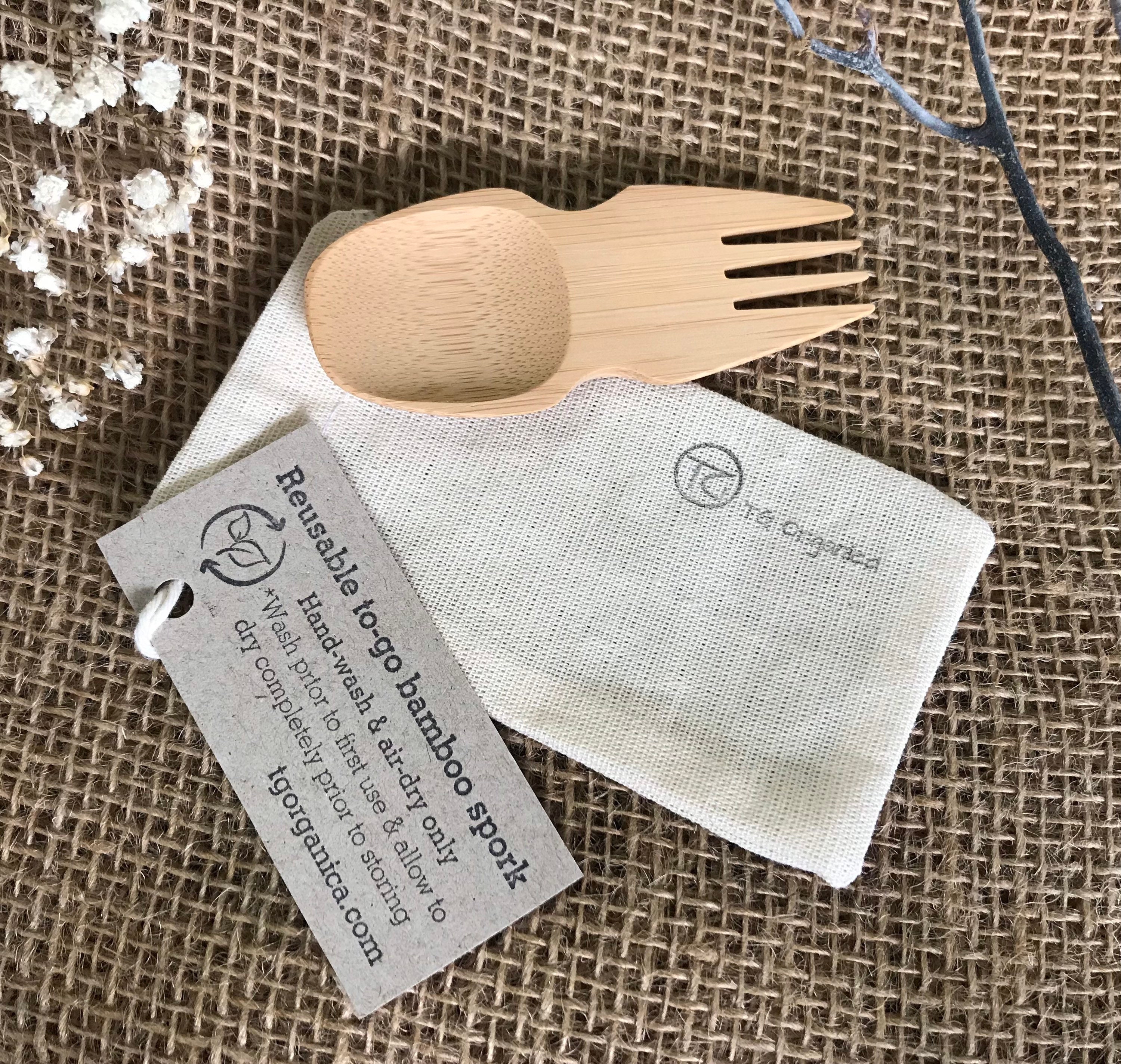 Zero-waste reusable organic bamboo spork with up-cycled / repurposed …