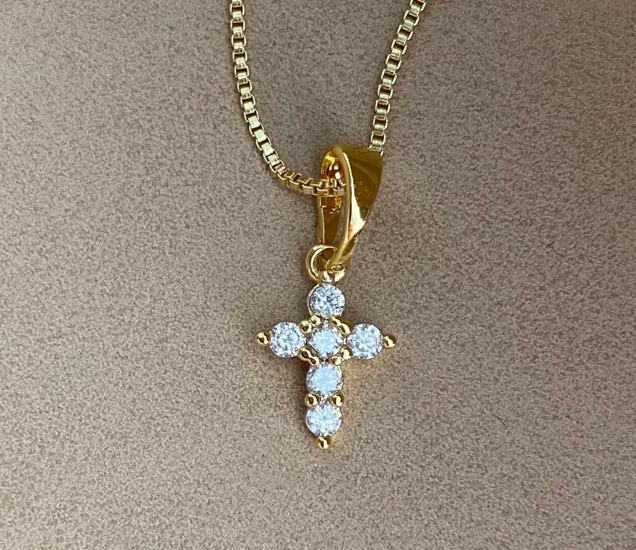 Collana Croce In Argento 925 Con Ciondolo Diamante Simulato Finitura Oro Giallo 14K - Donna E Uomo