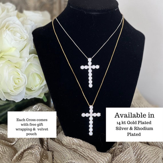 Large Sliver Diamond Cross Pendant - Etsy