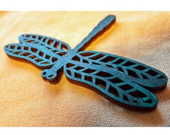 Wooden dragonfly fridge magnet, woodland turquoise dragon fly.