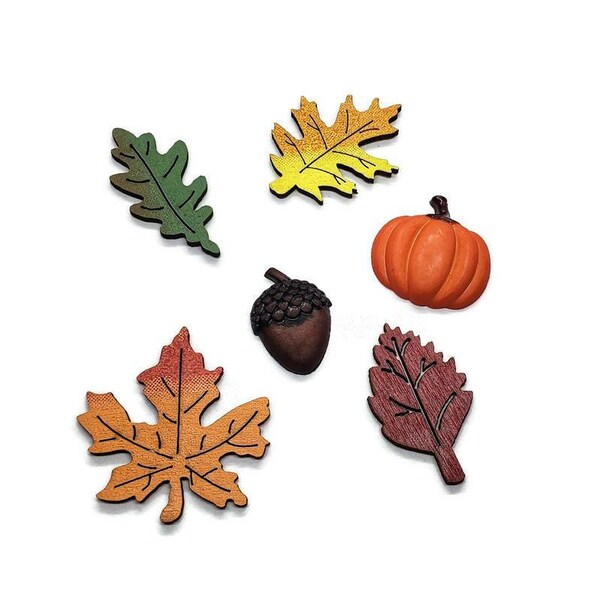 Set of 6 Mini Fall Magnets: Leaves, Pumpkin, and Acorn. Autumn Kitchen Gifts For Mom.