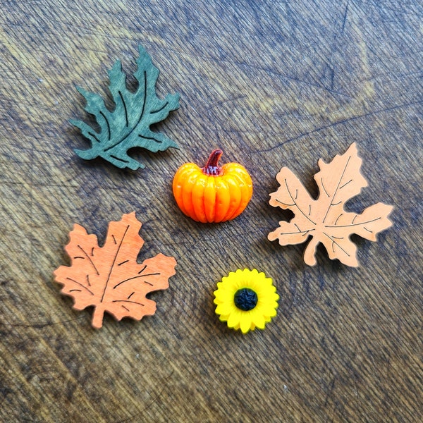 Set of Mini Fall Magnets: Leaves, Pumpkin, and Sunflower. Autumn Kitchen Gifts For Mom.